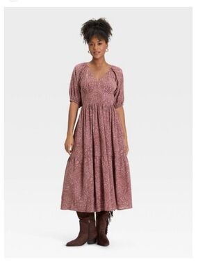 Universal Thread - Women's Puff Elbow Sleeve Maxi A-Line Dress - Mauve 
NWT